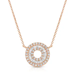 Diamond Baguette Circle Pendant Necklace in 18K Rose Gold, 0.37 ct. t.w.