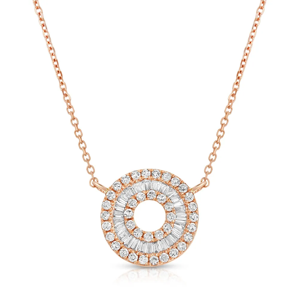 Diamond Baguette Circle Pendant Necklace in 18K Rose Gold, 0.37 ct. t.w.