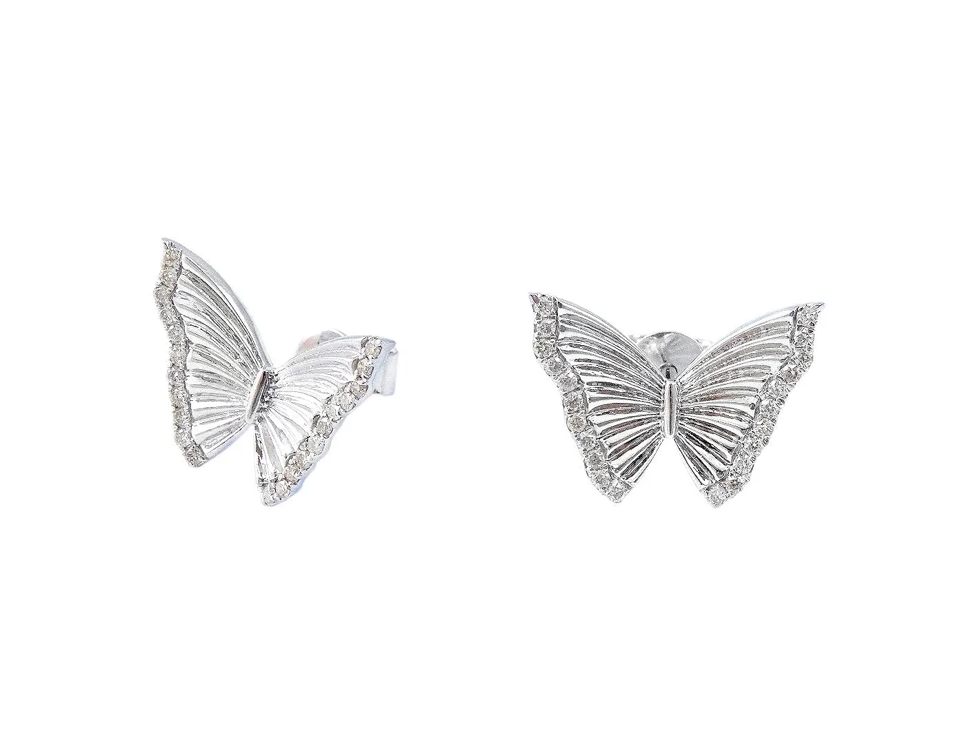 Diamond Butterfly Ribbed Design Earrings 14K Gold