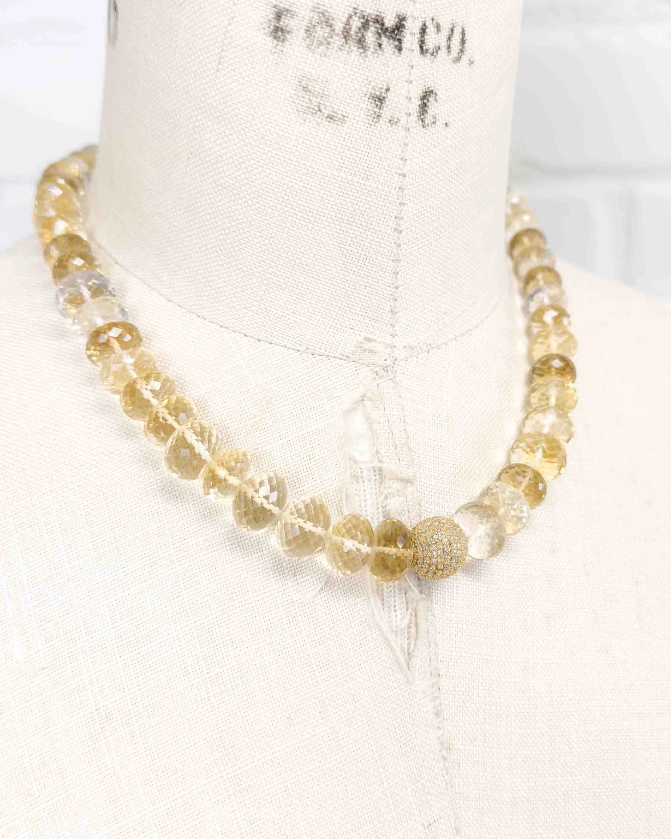 Diamond Center Faceted Citrine Necklace