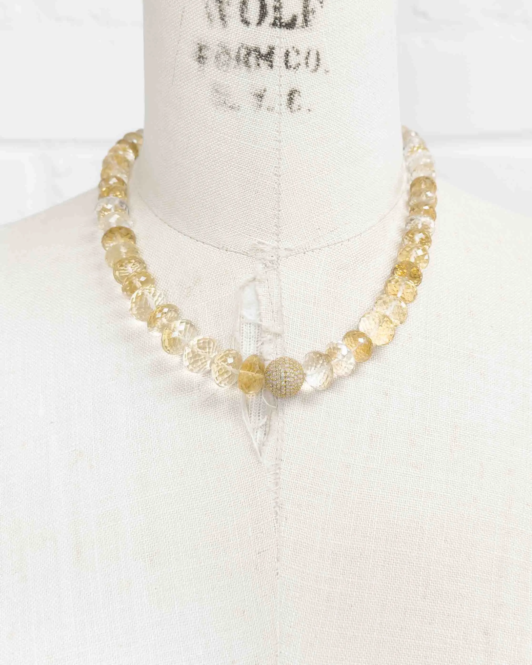 Diamond Center Faceted Citrine Necklace