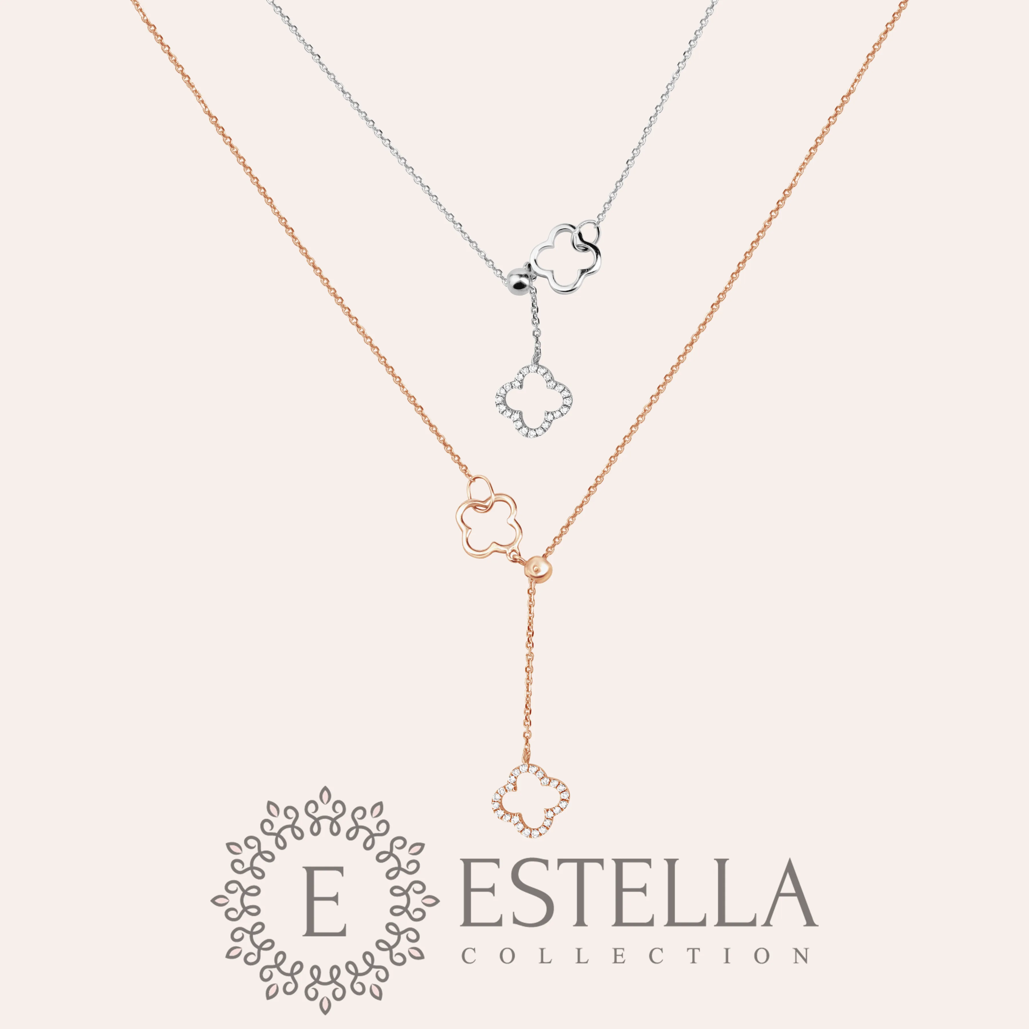 Diamond Clover Lariat Bolo Necklace