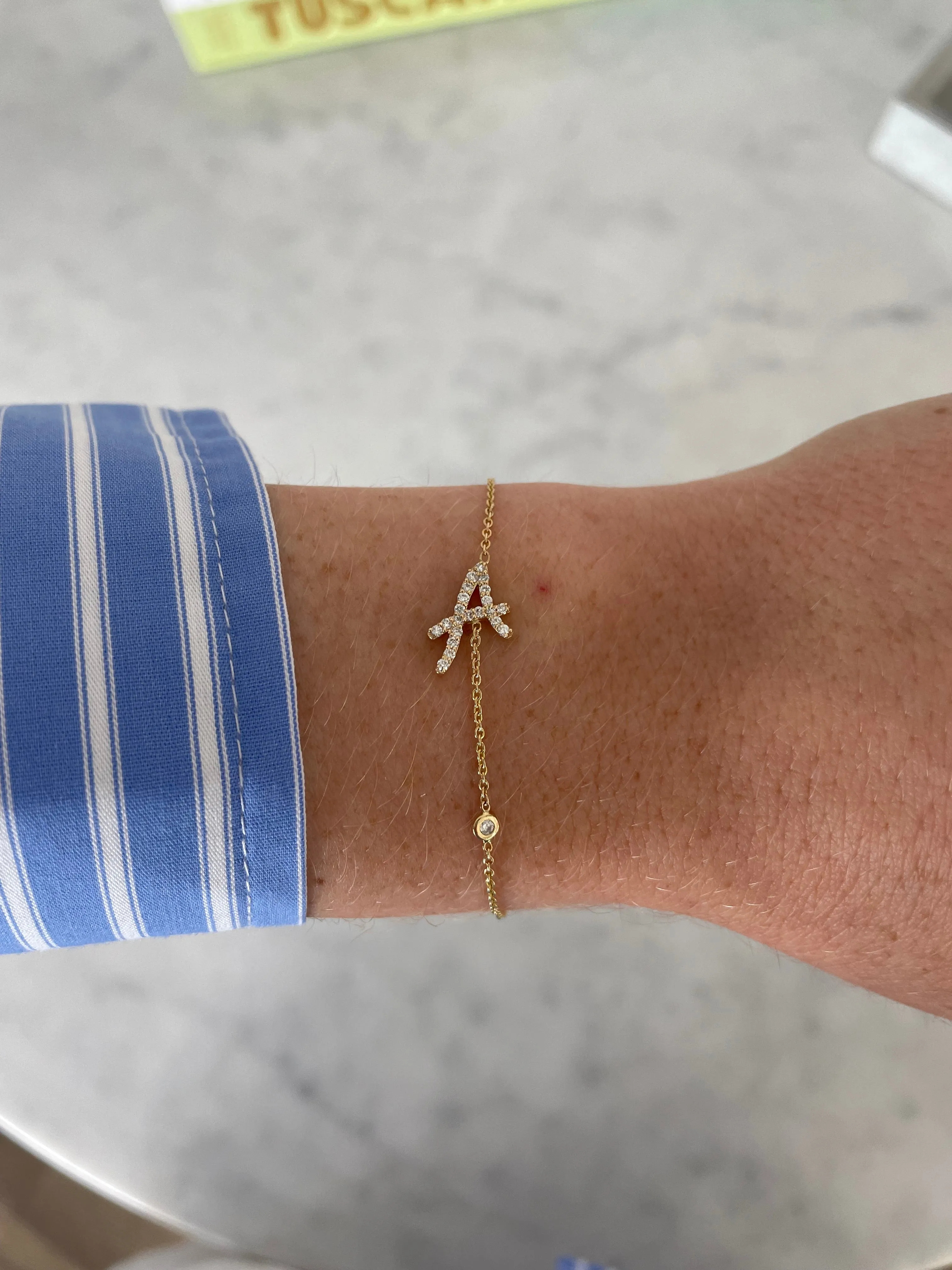 Diamond Cursive Initial Bracelet with Diamond Bezel