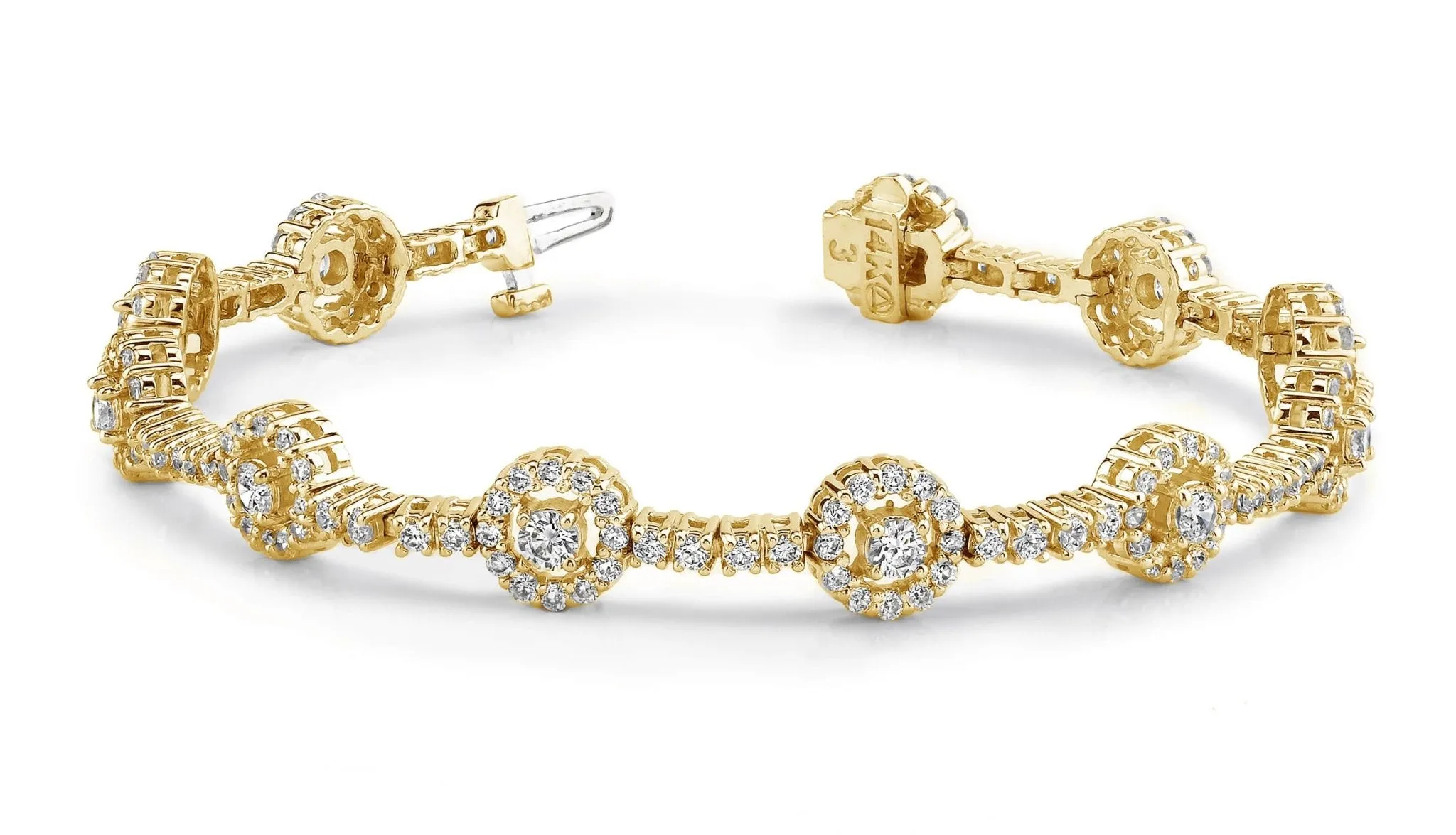 Diamond Halo Link Diamond Bracelet with 4.02 ct.(finished) 1.4mm, 1.7mm, 3mm