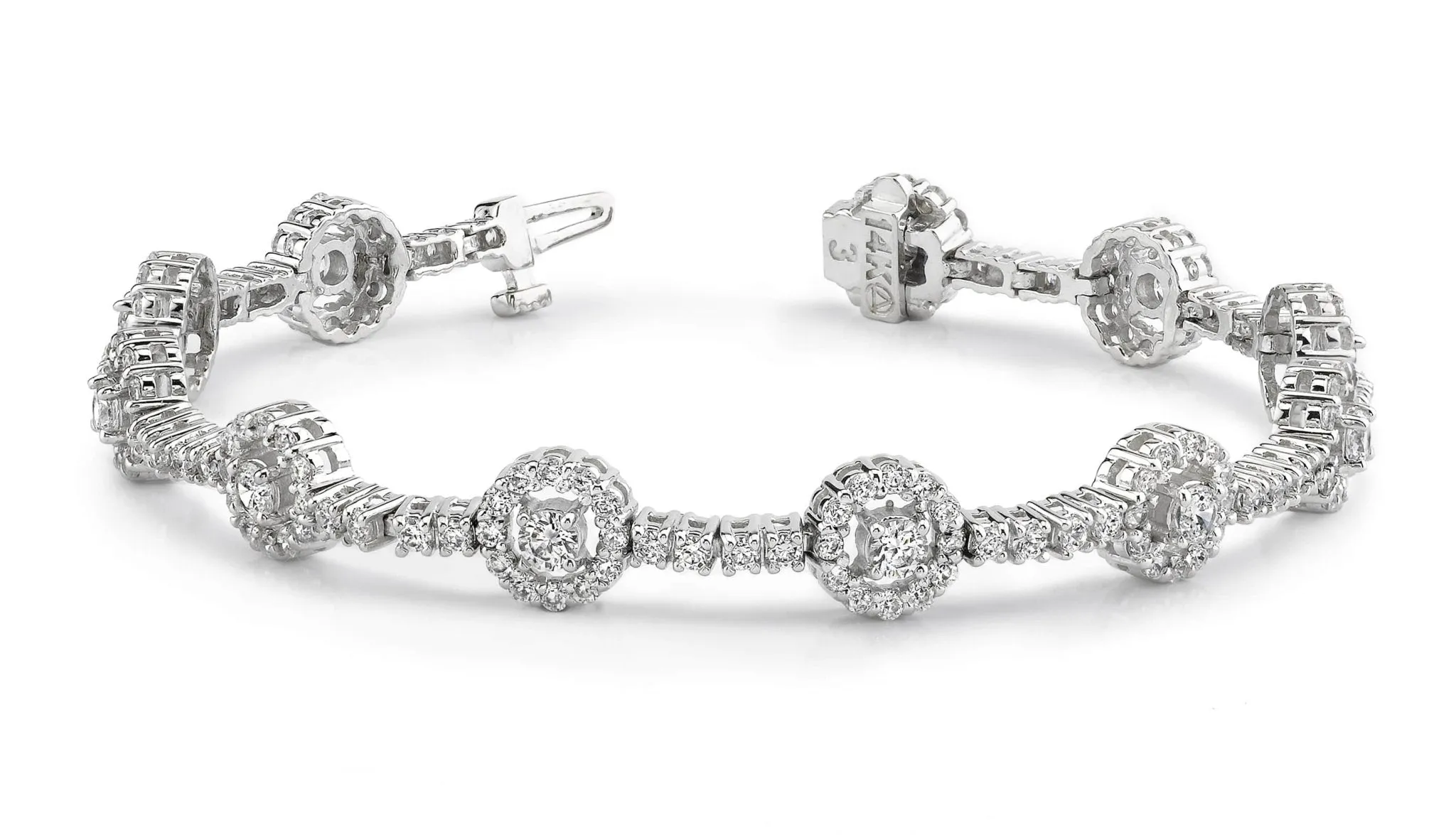 Diamond Halo Link Diamond Bracelet with 4.02 ct.(finished) 1.4mm, 1.7mm, 3mm