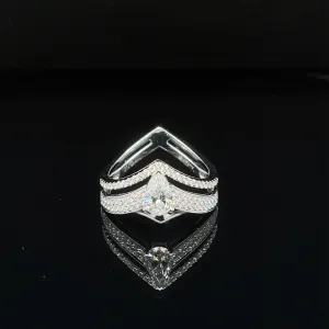Diamond Illusion Engagement & Wedding Ring in 18k White Gold, Chevron Bands - #608 - RGDIA674768 -