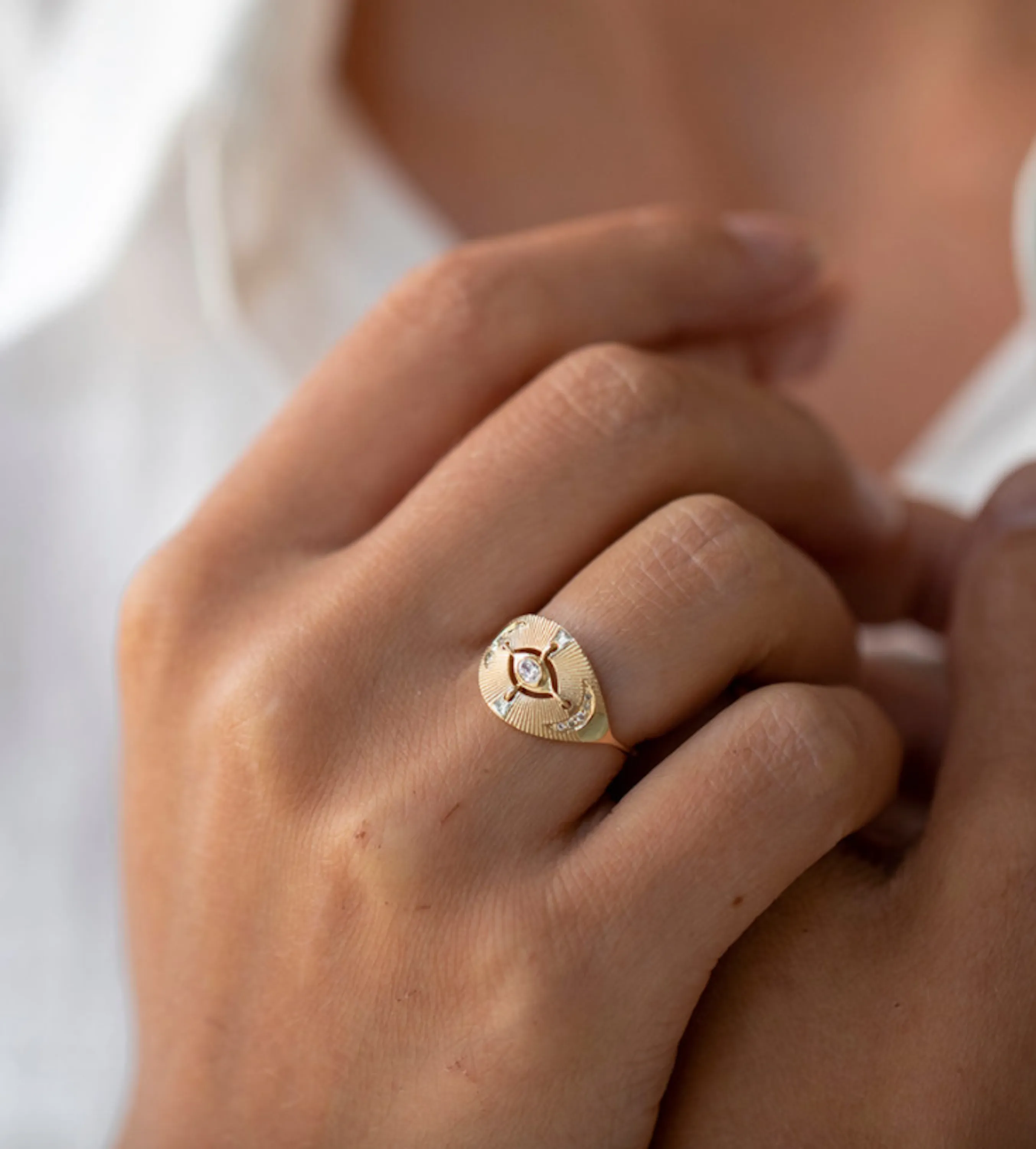 Diamond Oval Eye with Moons Ring