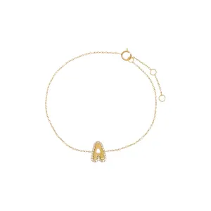 Diamond Pave Outlined Bubble Initial Bracelet 14K