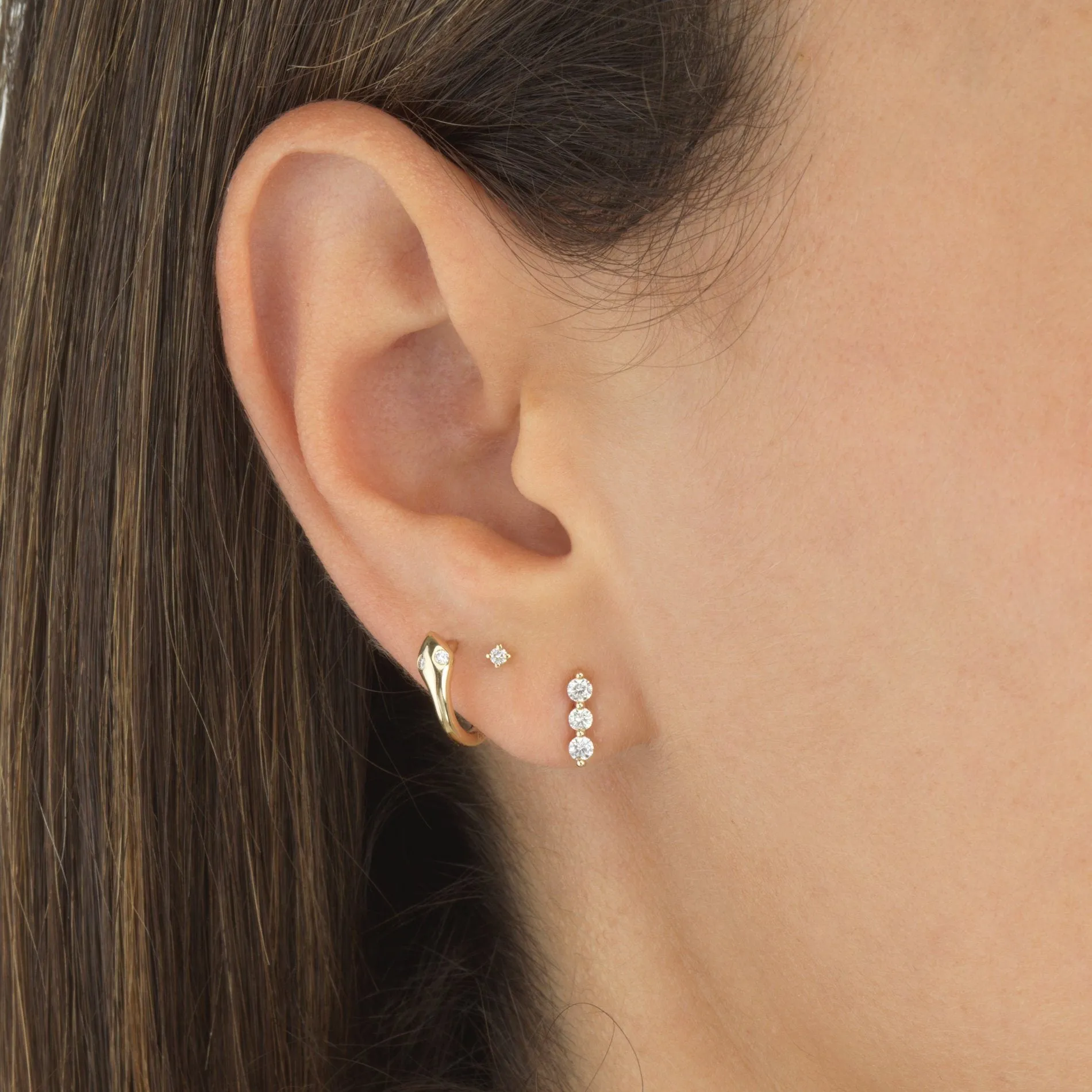 Diamond Trio Bezel Stud Earring 14K