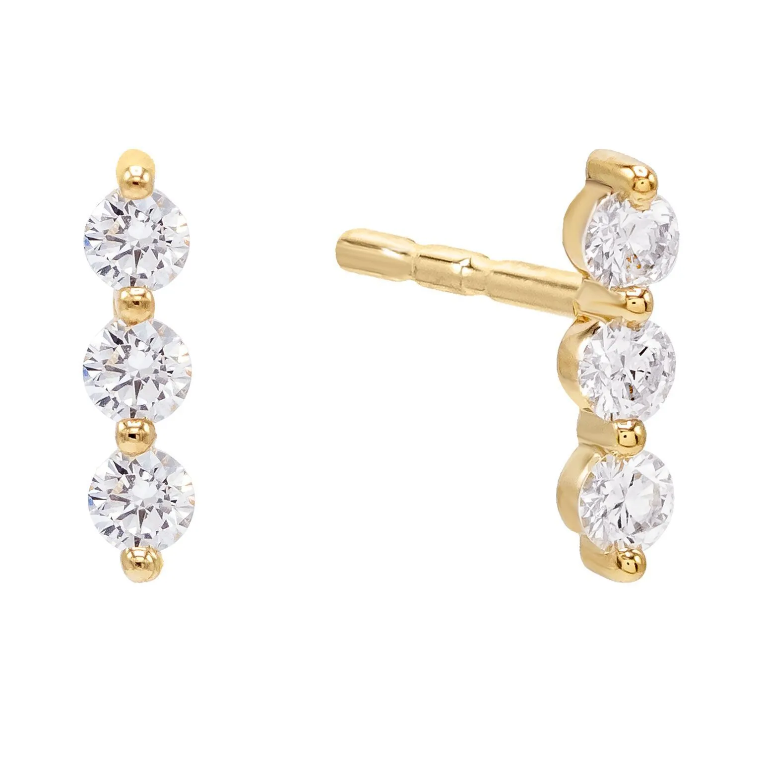 Diamond Trio Bezel Stud Earring 14K