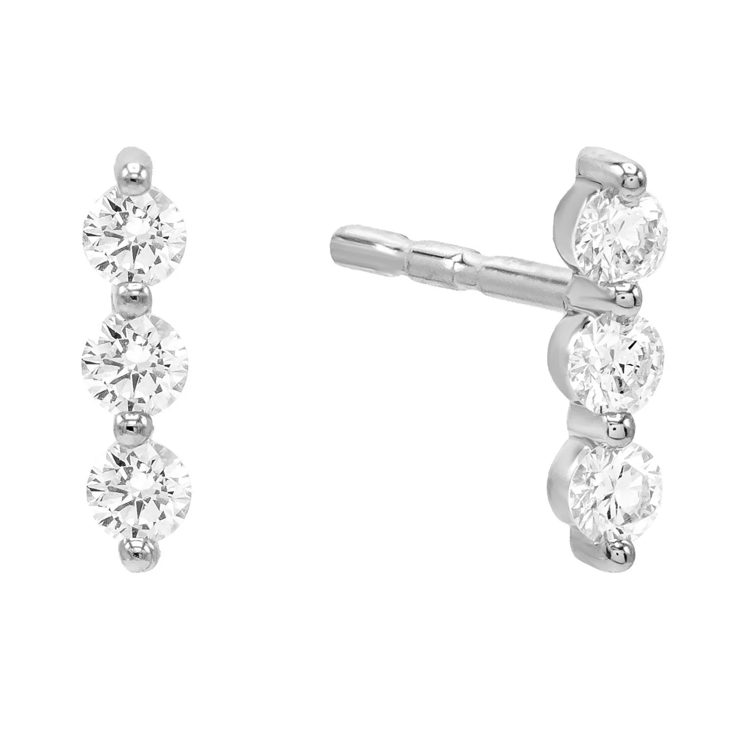Diamond Trio Bezel Stud Earring 14K