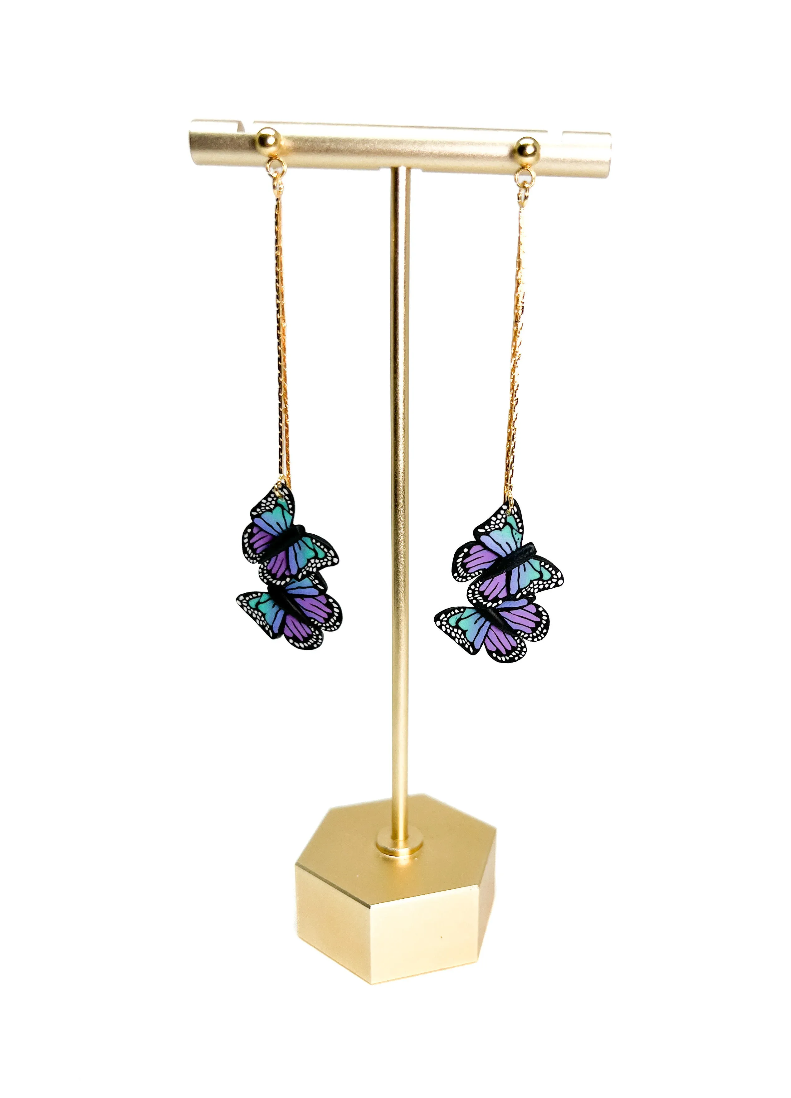 Double Butterfly Dangles - Blue/Purple Ombré