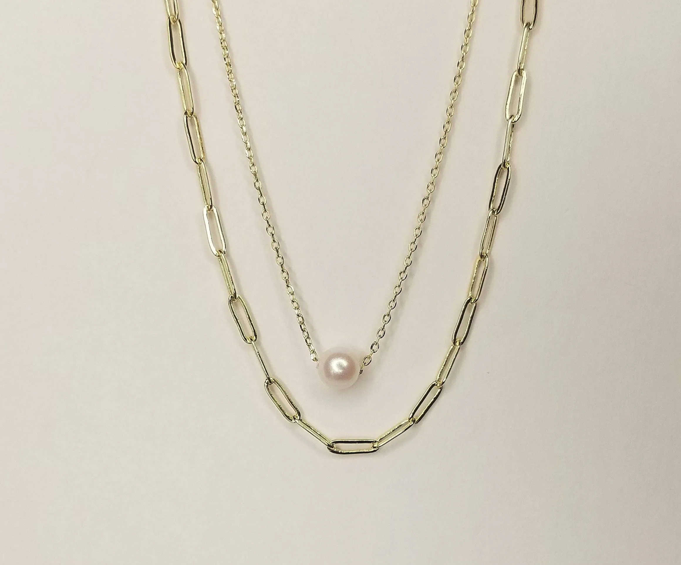 Double Chain Necklace w/ Pearl