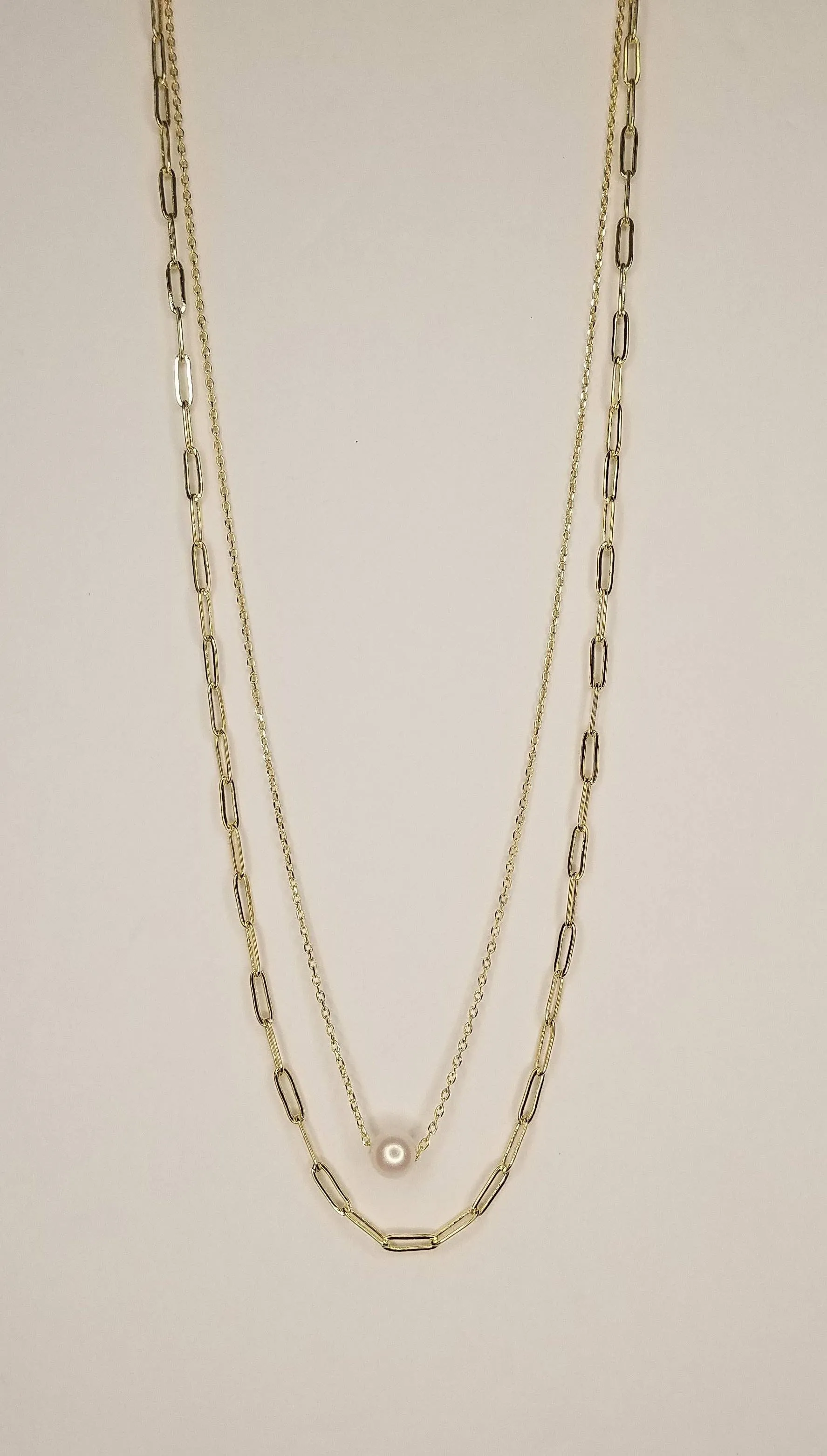 Double Chain Necklace w/ Pearl