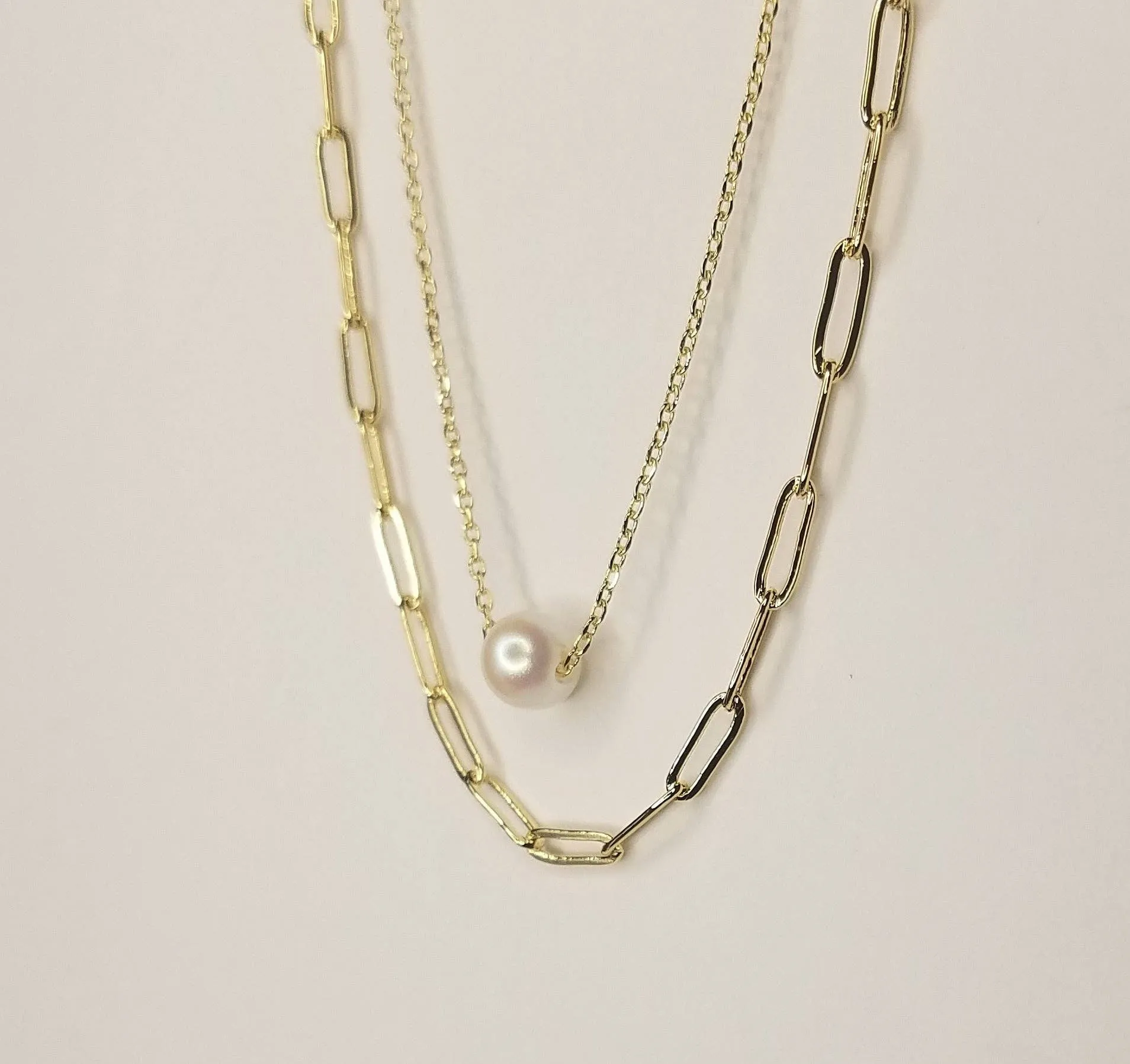 Double Chain Necklace w/ Pearl