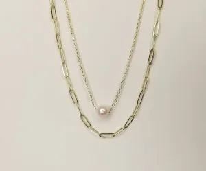 Double Chain Necklace w/ Pearl