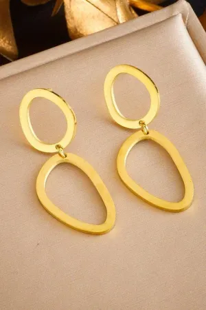 Double Oval Drop Earrings - 18K SS, Waterproof, Tarnish Free