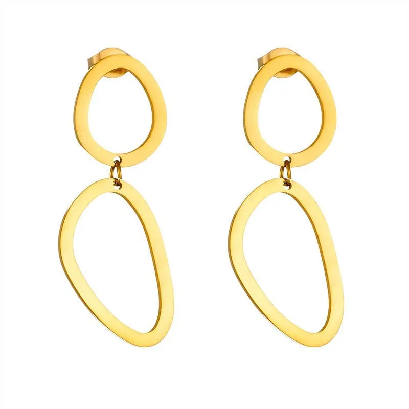 Double Oval Drop Earrings - 18K SS, Waterproof, Tarnish Free