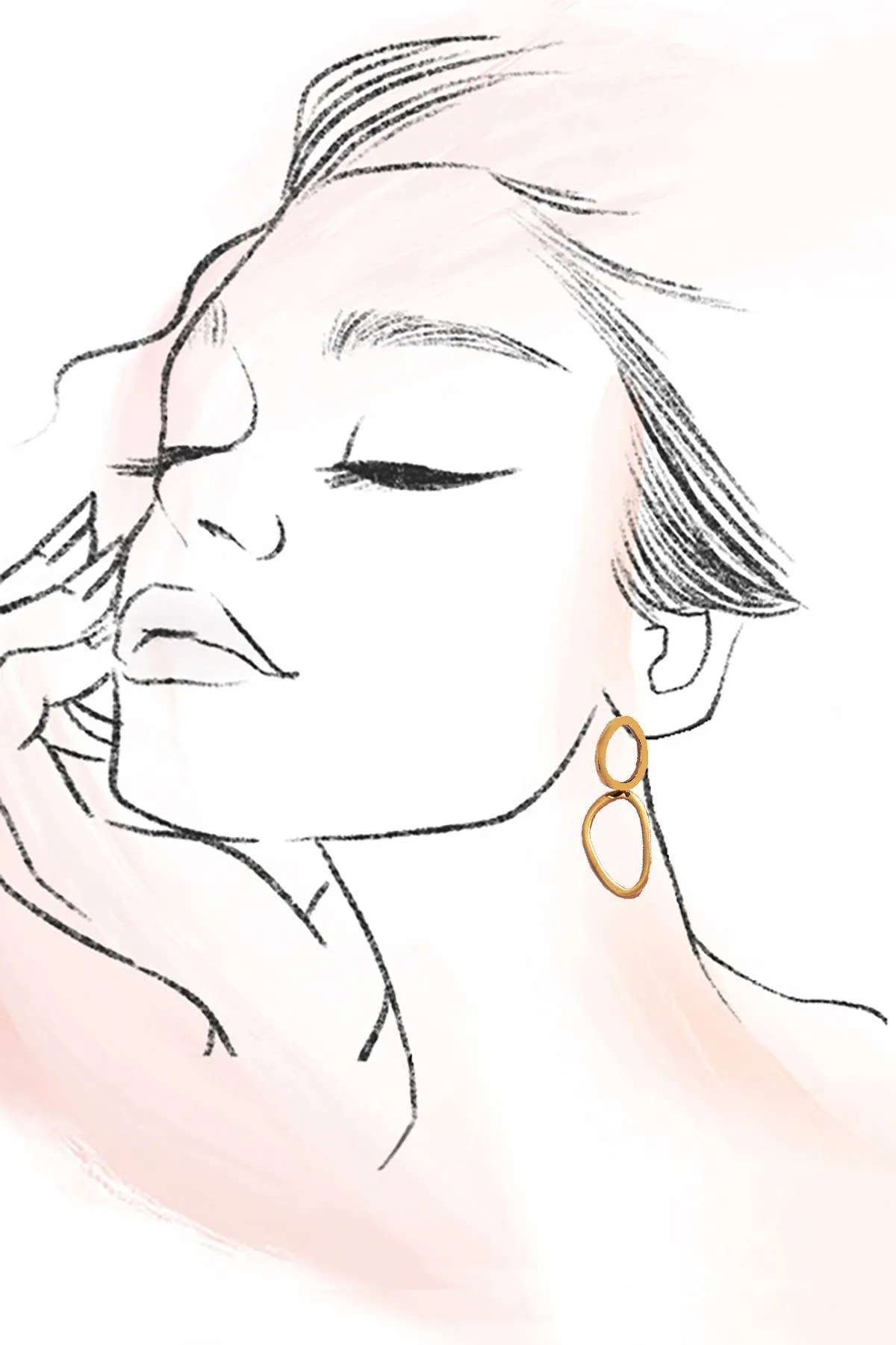 Double Oval Drop Earrings - 18K SS, Waterproof, Tarnish Free