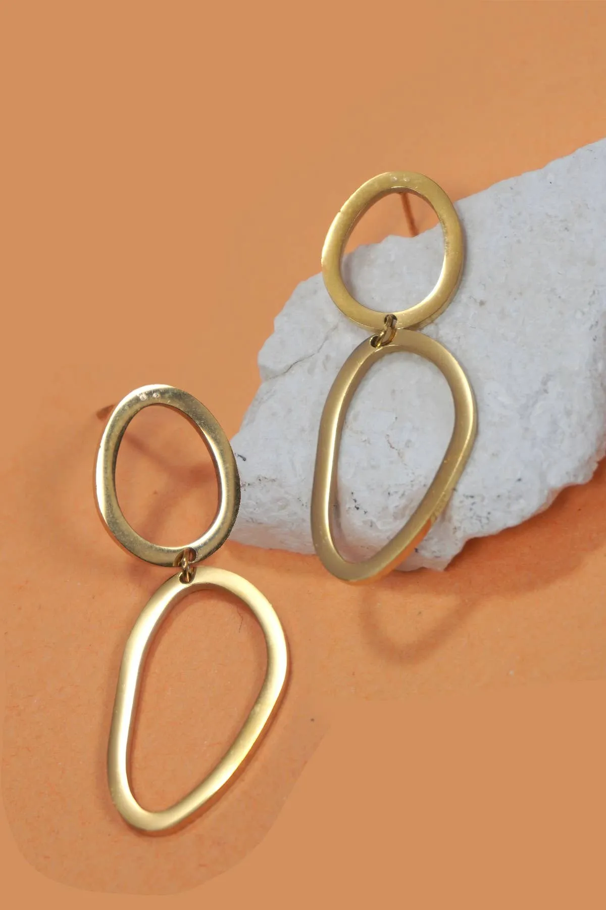Double Oval Drop Earrings - 18K SS, Waterproof, Tarnish Free