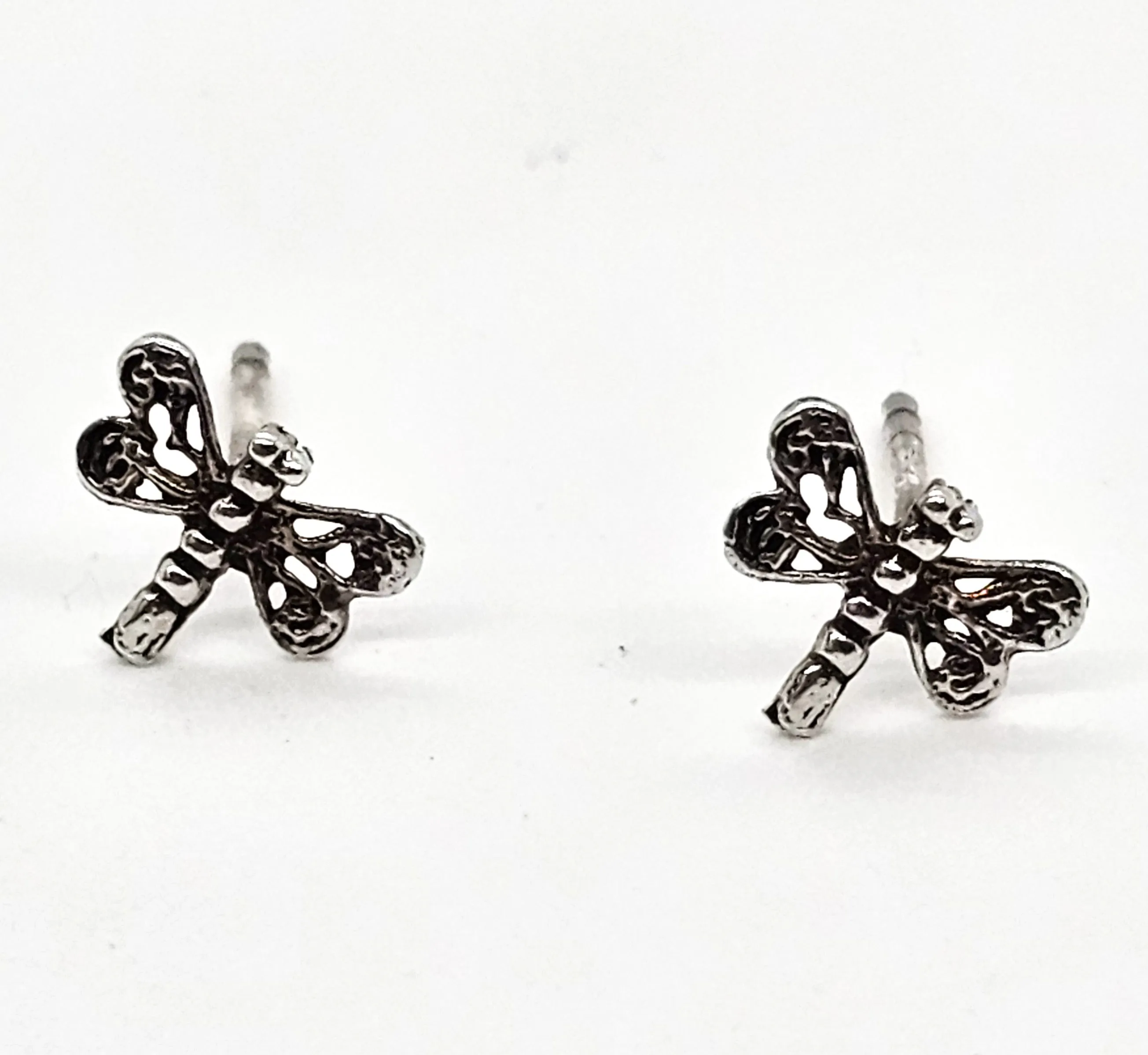 Dragon fly open work filigree sterling silver stud earrings