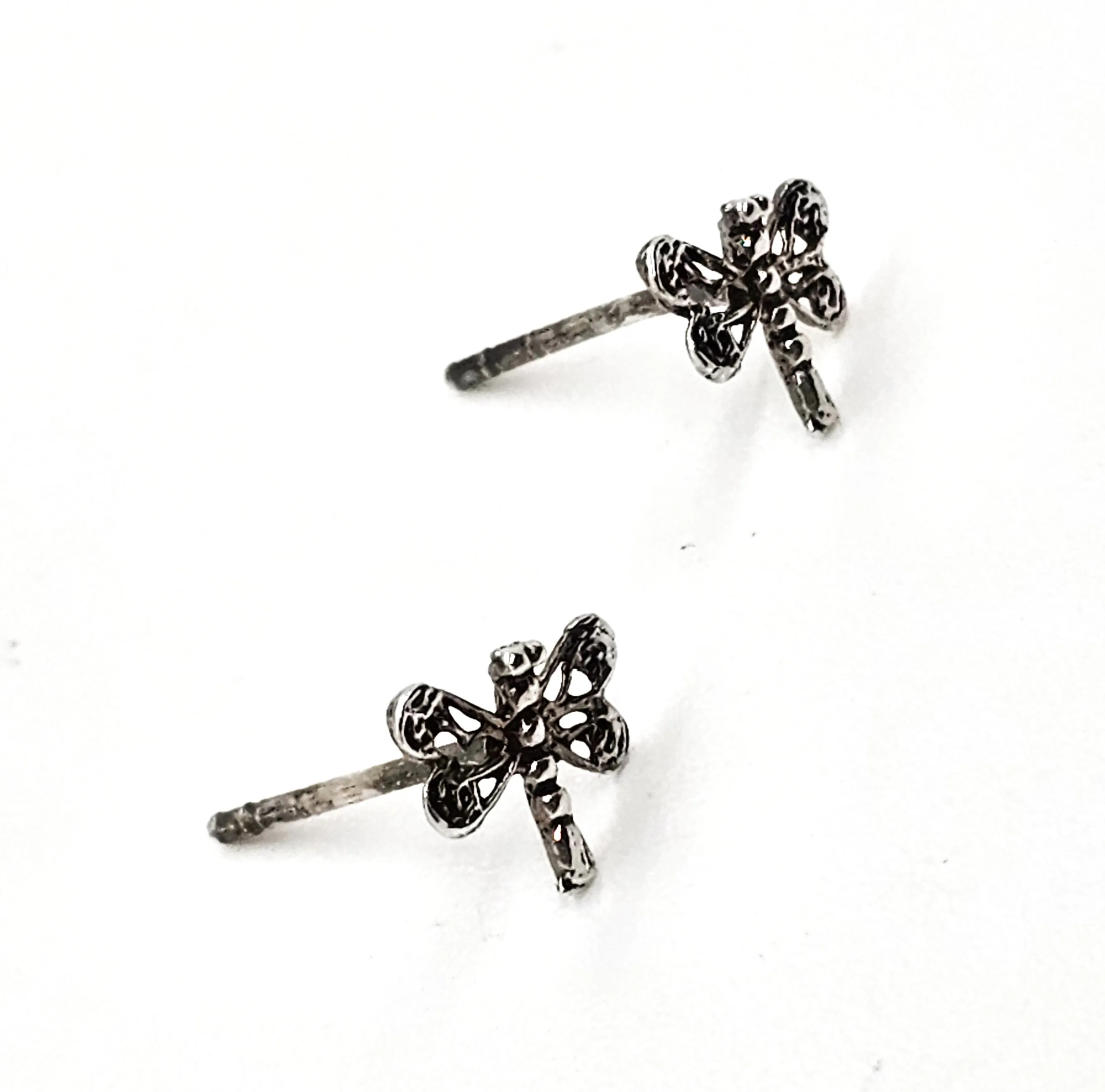Dragon fly open work filigree sterling silver stud earrings
