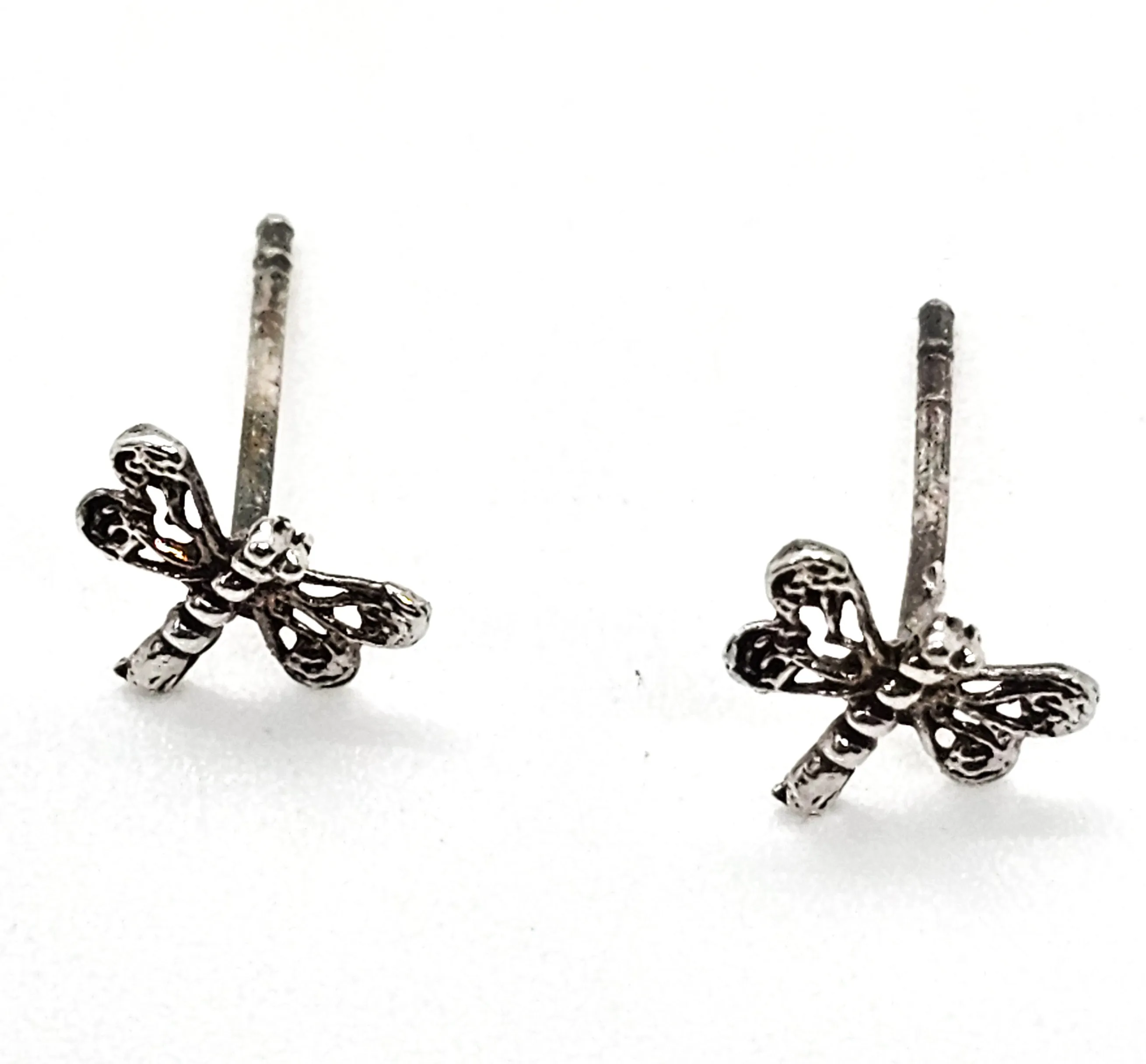 Dragon fly open work filigree sterling silver stud earrings