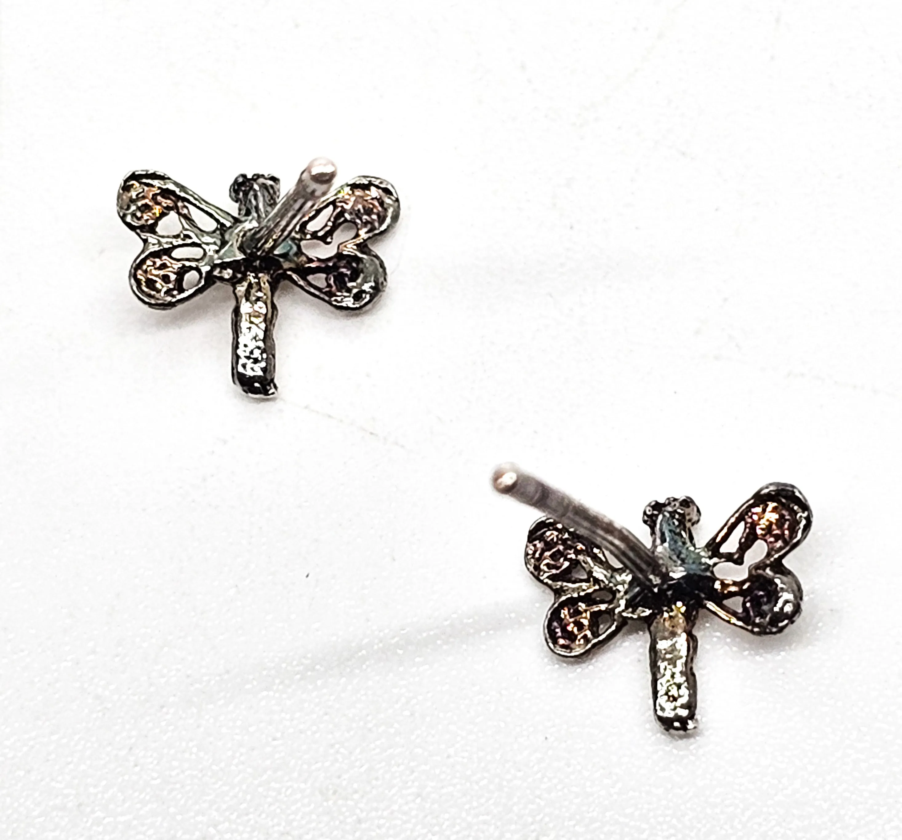 Dragon fly open work filigree sterling silver stud earrings
