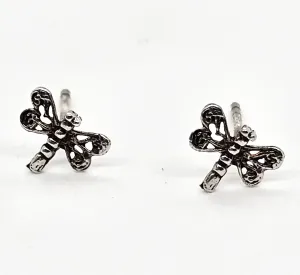 Dragon fly open work filigree sterling silver stud earrings