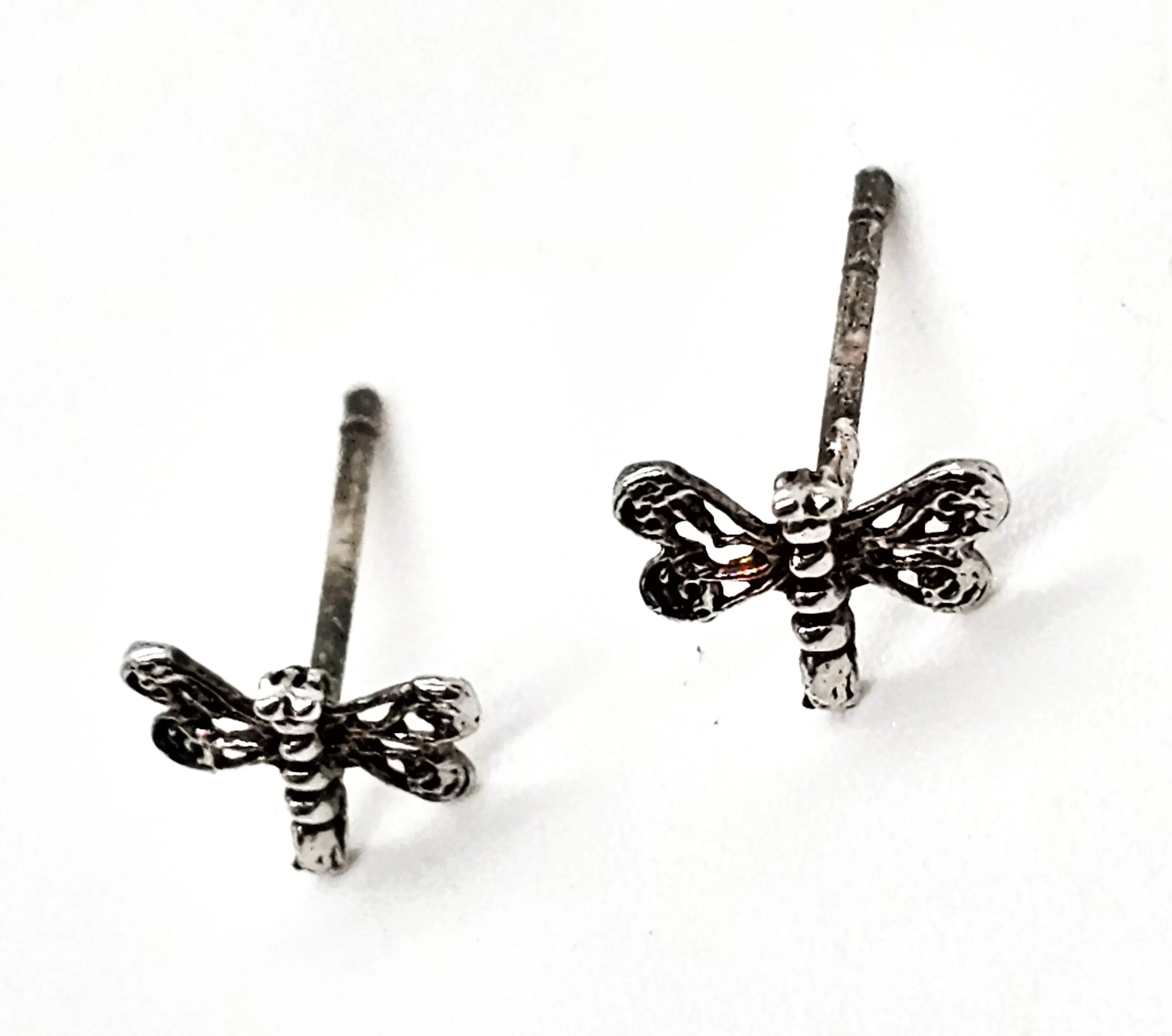 Dragon fly open work filigree sterling silver stud earrings