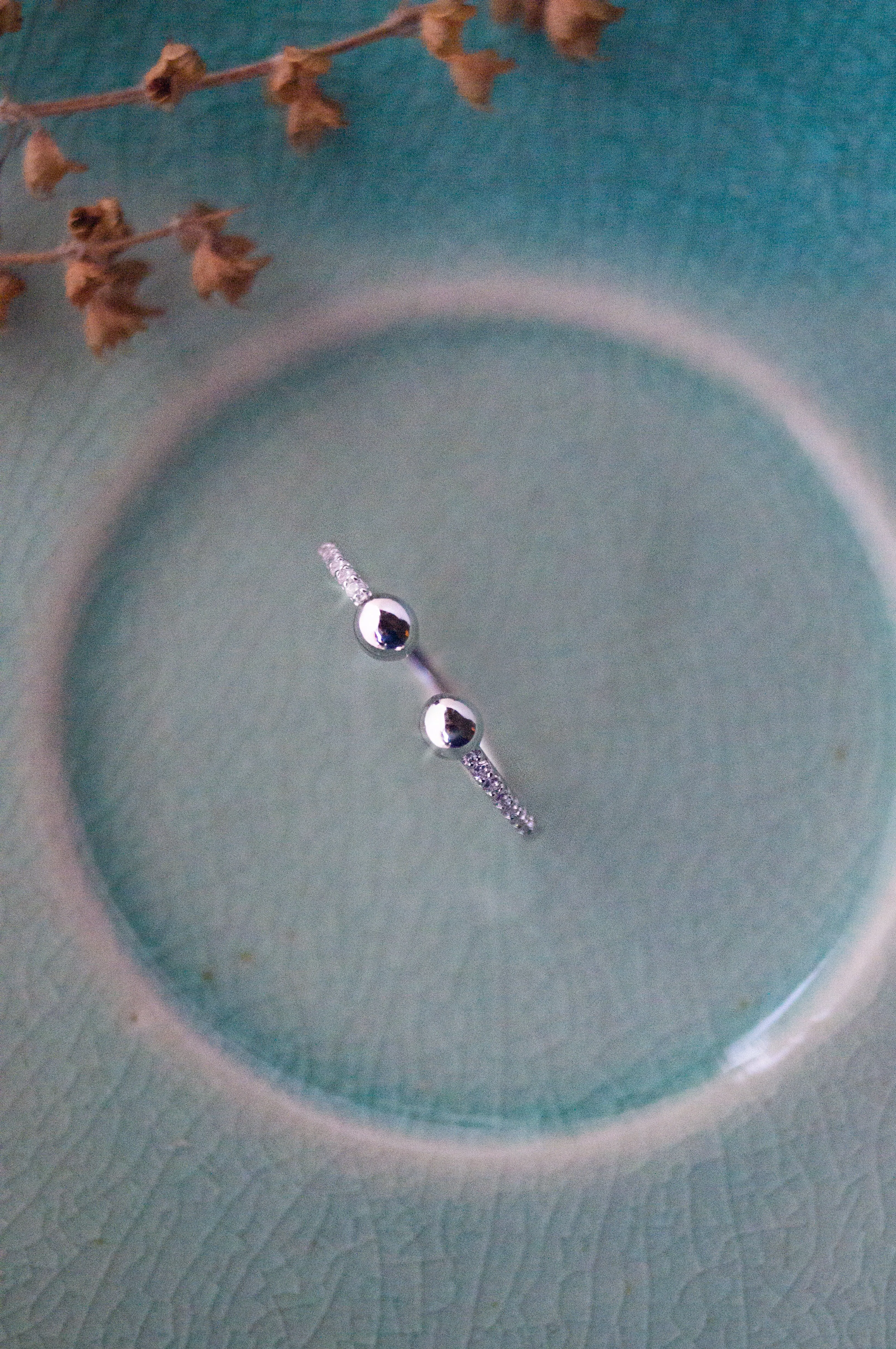 Dual Ball Rose Gold Plated Sterling Silver Open Ring
