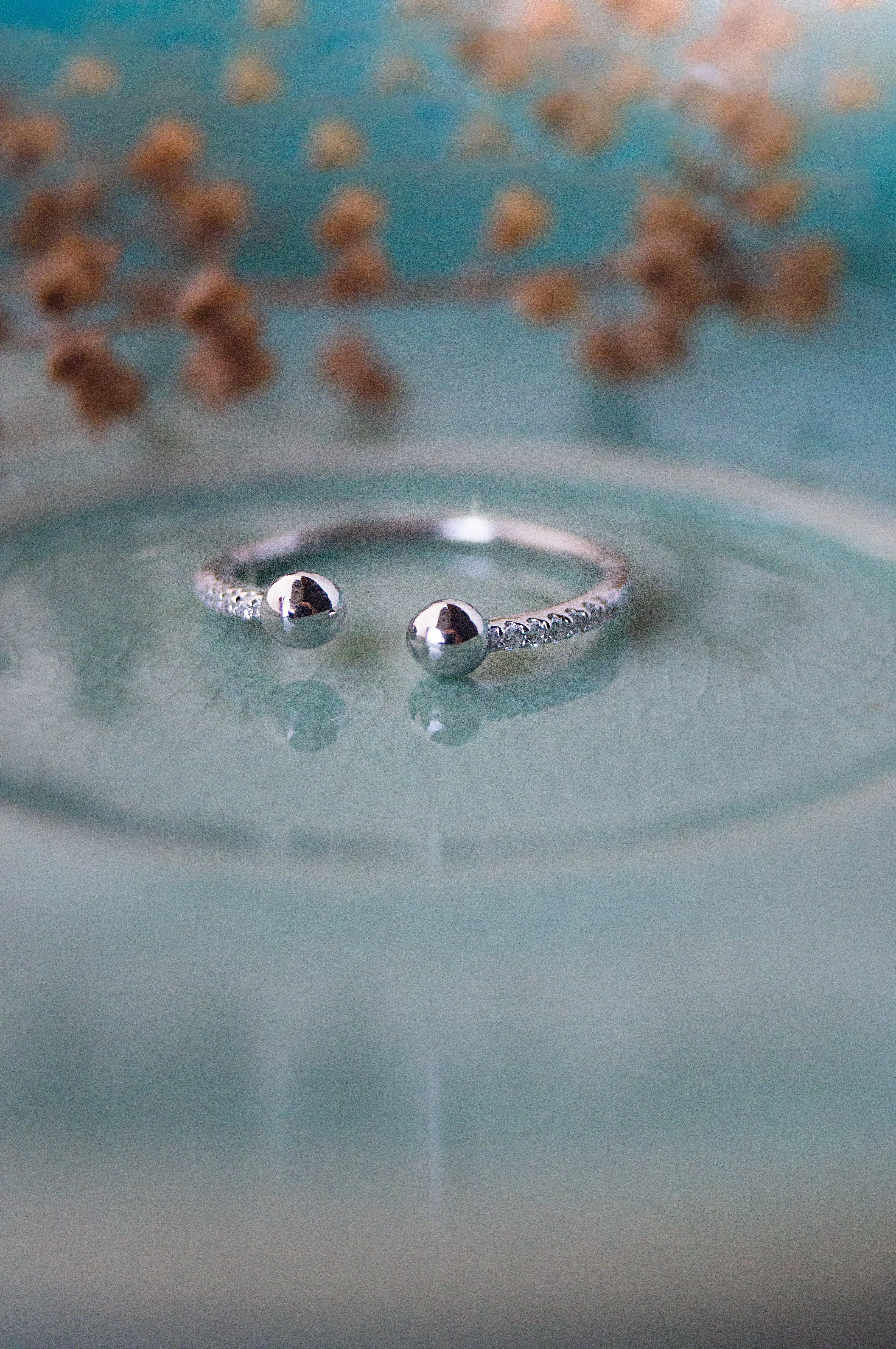 Dual Ball Rose Gold Plated Sterling Silver Open Ring