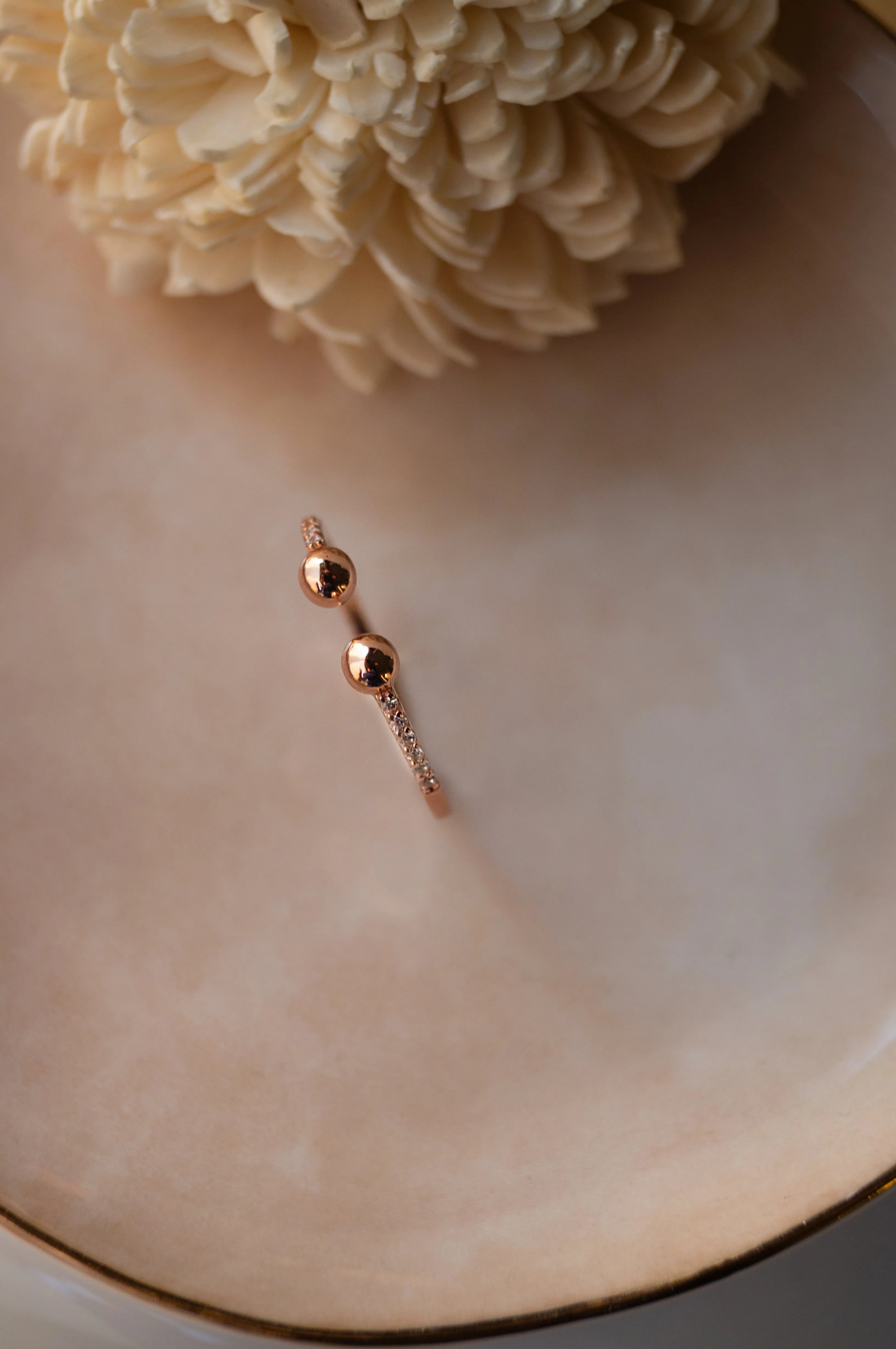 Dual Ball Rose Gold Plated Sterling Silver Open Ring