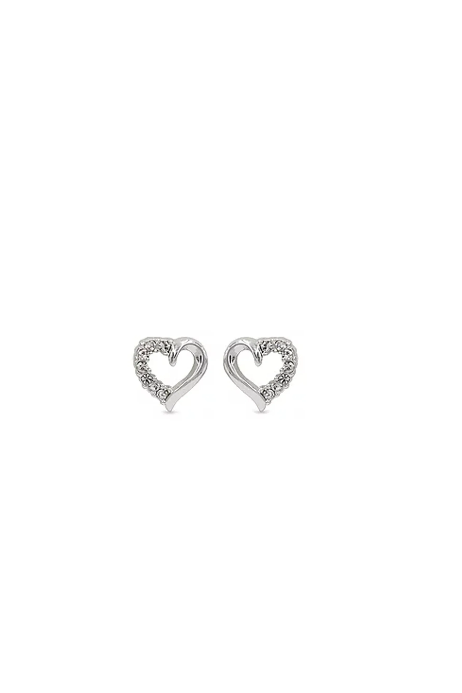 EarSense CH244 Silver Crystal Heart Outline Stud Earrings