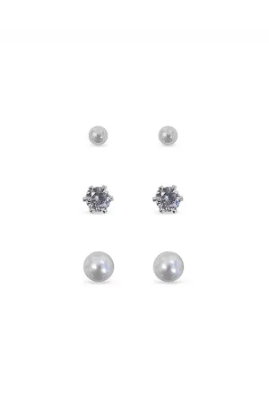 EarSense FC704 Large Silver Ball, Cubic Zirconia & Pearl Trio