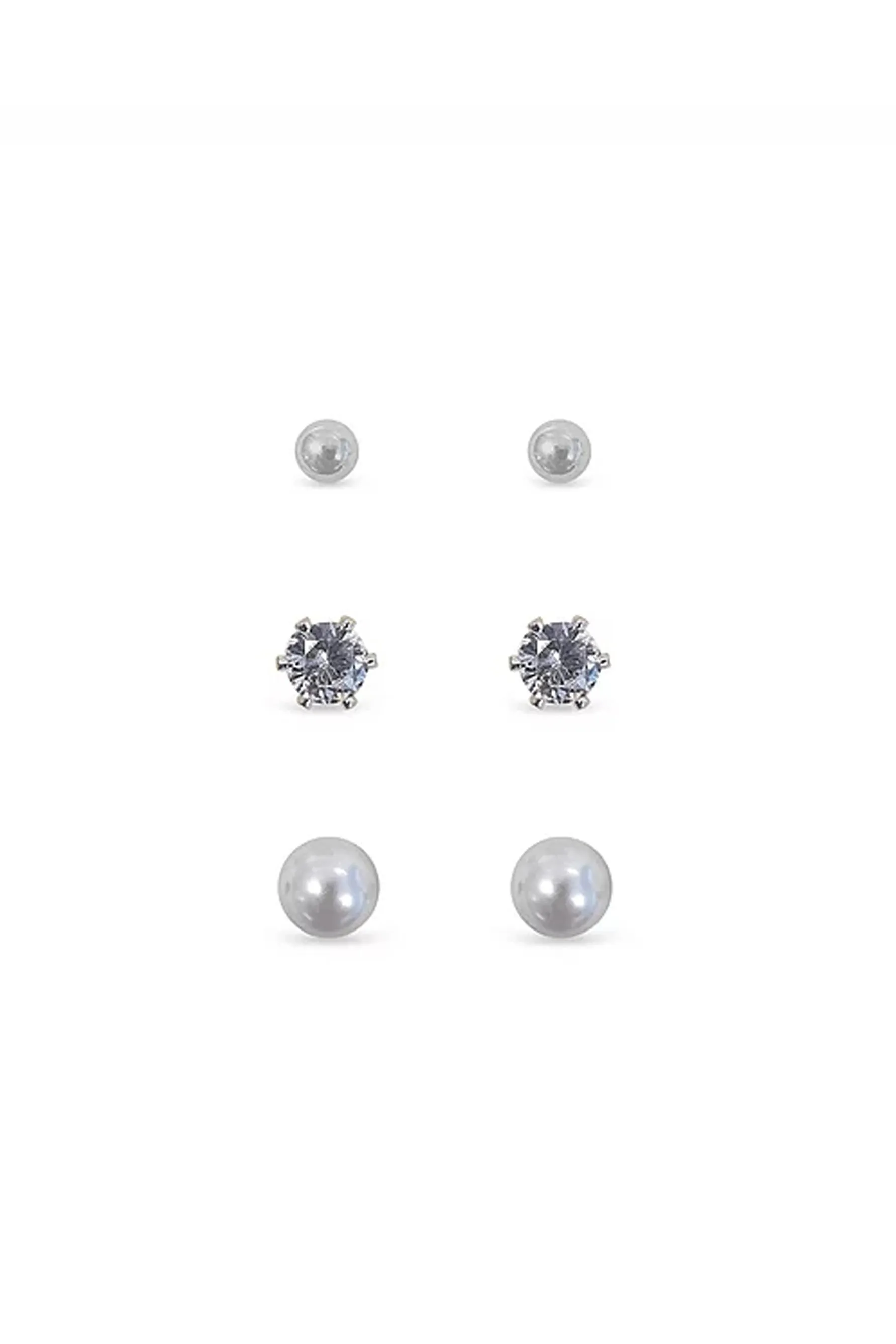 EarSense FC704 Large Silver Ball, Cubic Zirconia & Pearl Trio