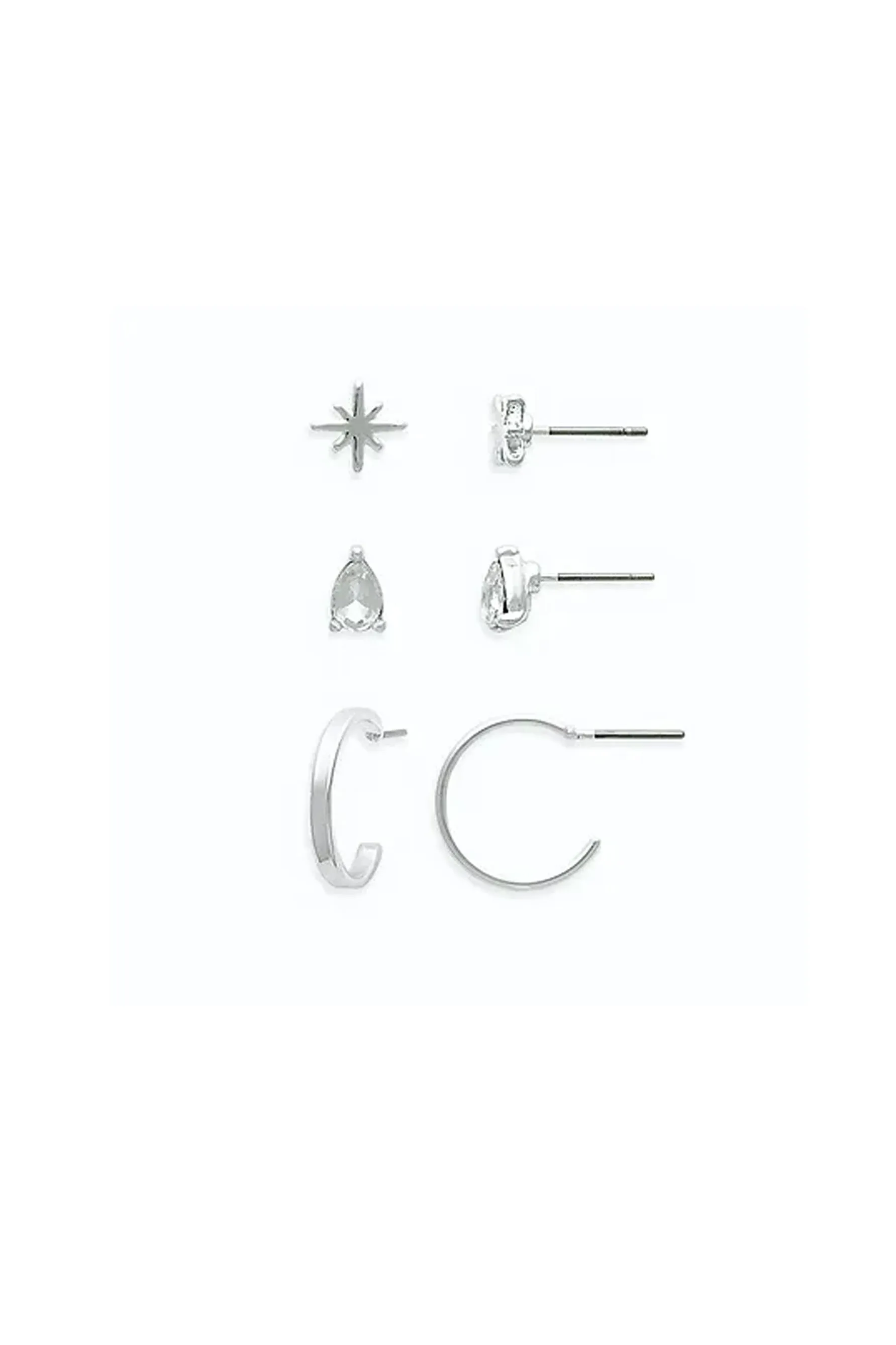 EarSense Silver Star/Teardrop/Hoop Trio