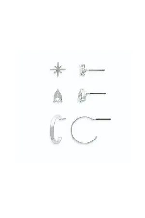 EarSense Silver Star/Teardrop/Hoop Trio