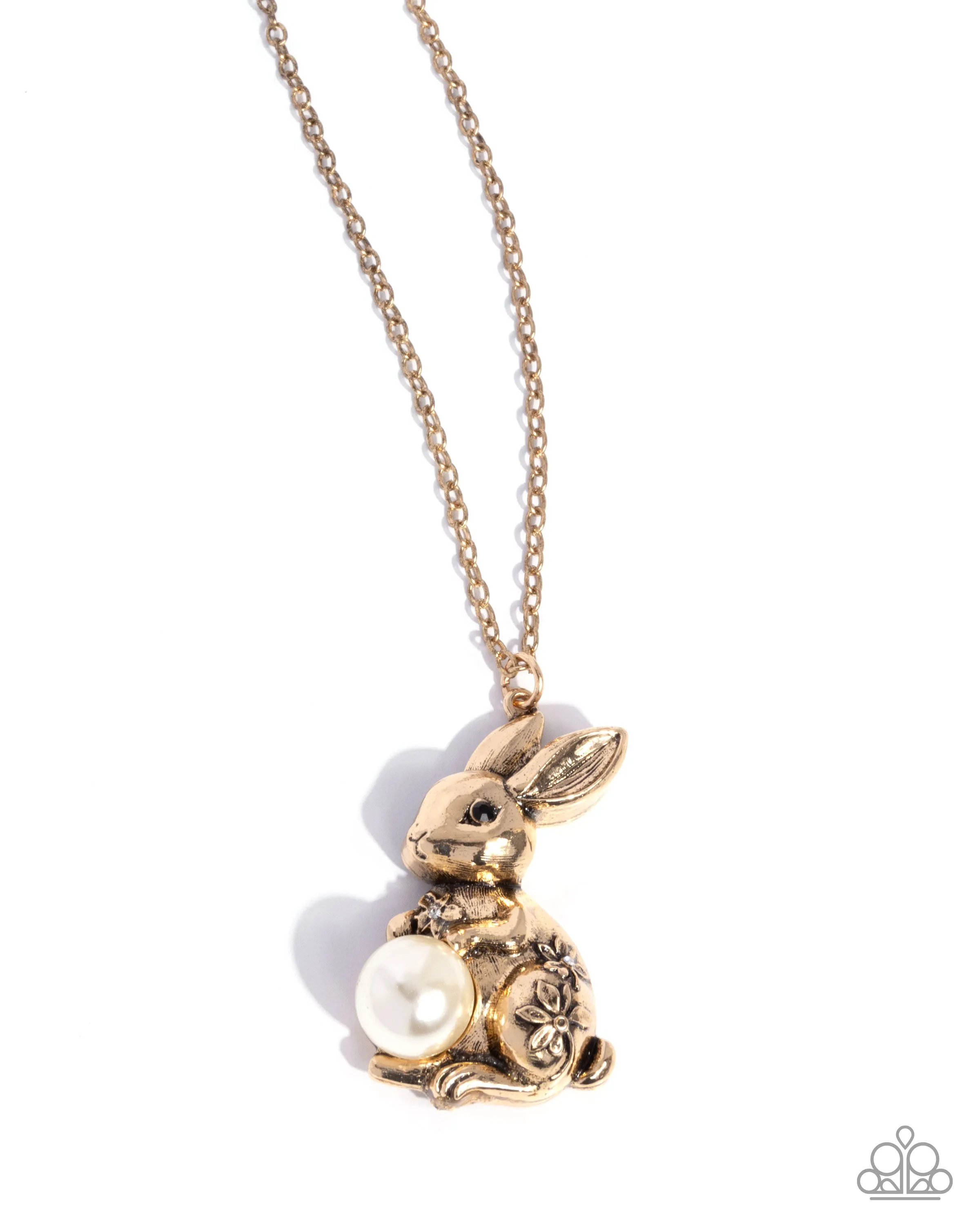 Easter Bunny - Gold - Rabbit White Pearl Paparazzi Short Necklace