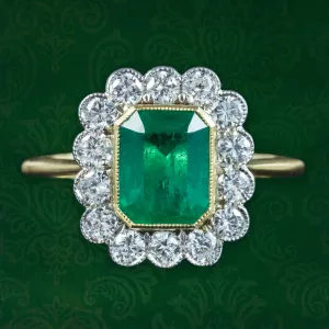 Edwardian Style Emerald Diamond Cluster Ring 2.13ct Emerald