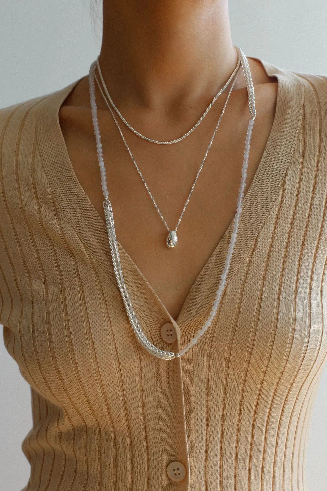 Elegant Long Chunky Chain Splicing Onyx Necklace-White Onyx Style