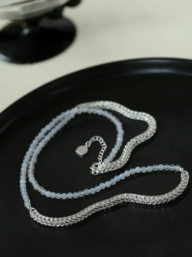 Elegant Long Chunky Chain Splicing Onyx Necklace-White Onyx Style