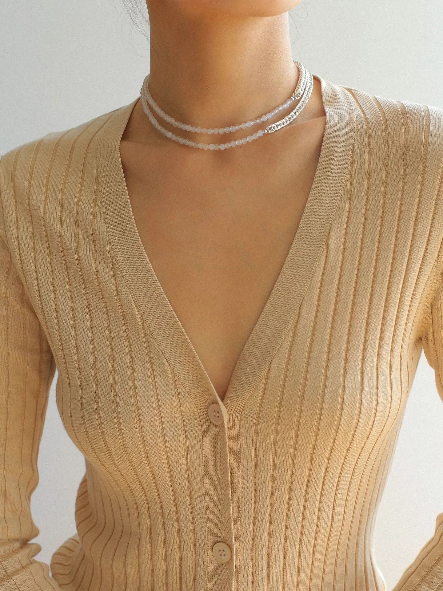 Elegant Long Chunky Chain Splicing Onyx Necklace-White Onyx Style
