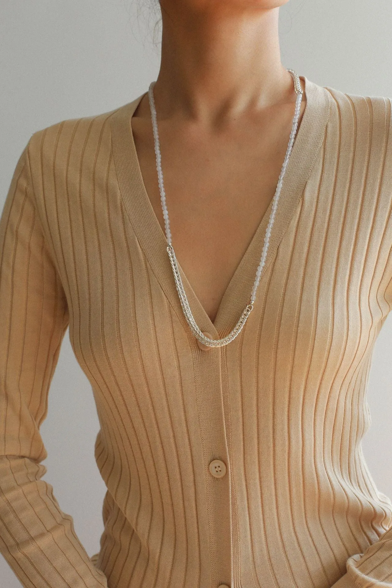 Elegant Long Chunky Chain Splicing Onyx Necklace-White Onyx Style