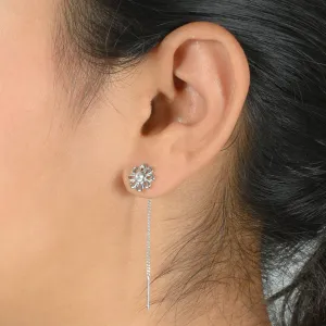 Elegant Silver Drop Earrings with Flower Center Stone Detail