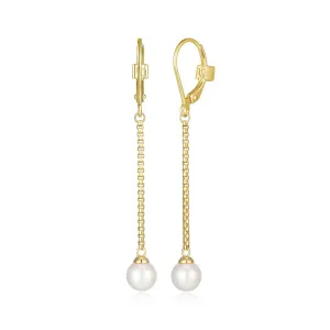 Elle Majestic Sterling Silver Gold Plated White Pearl Dangle Earrings
