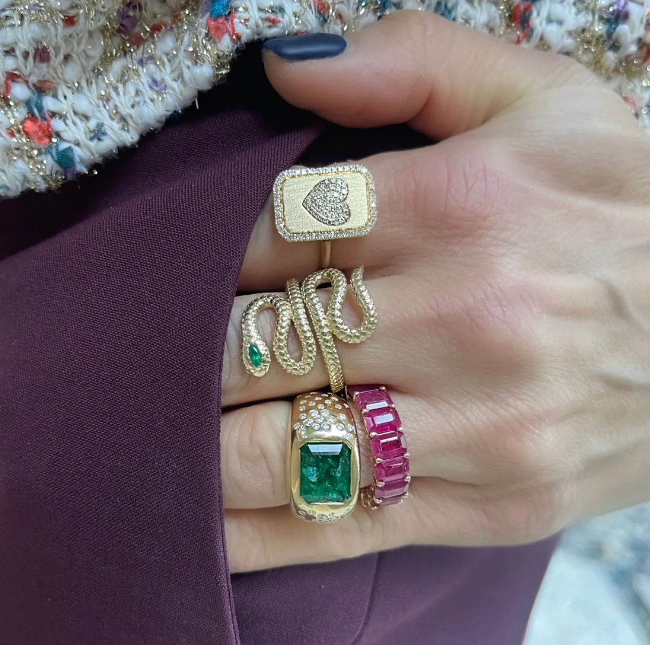 Emerald and Diamond Spray Dome Ring