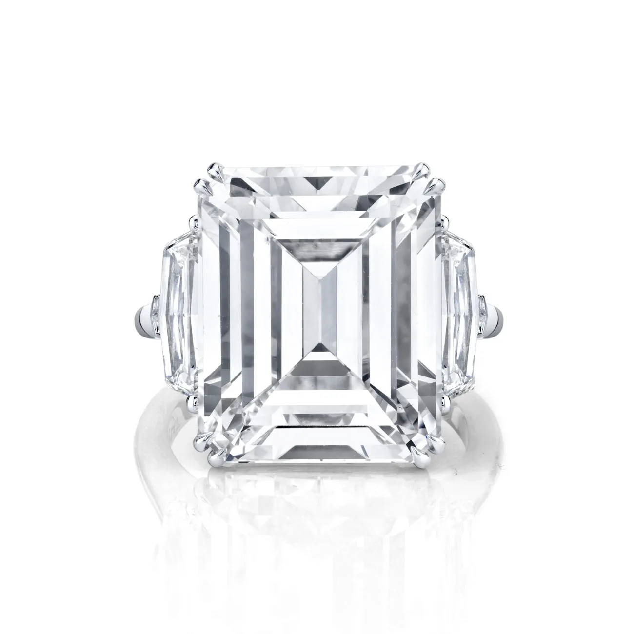 Emerald Cut 15.49 ct Platinum Three Stone Diamond Engagement Ring (Pre-Order)