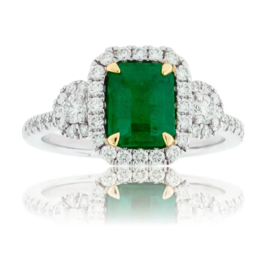 Emerald-Cut Emerald & Diamond Halo Ring