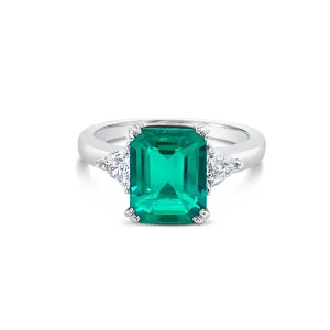 Emerald Cut Emerald & Trillion cut Diamonds Ring